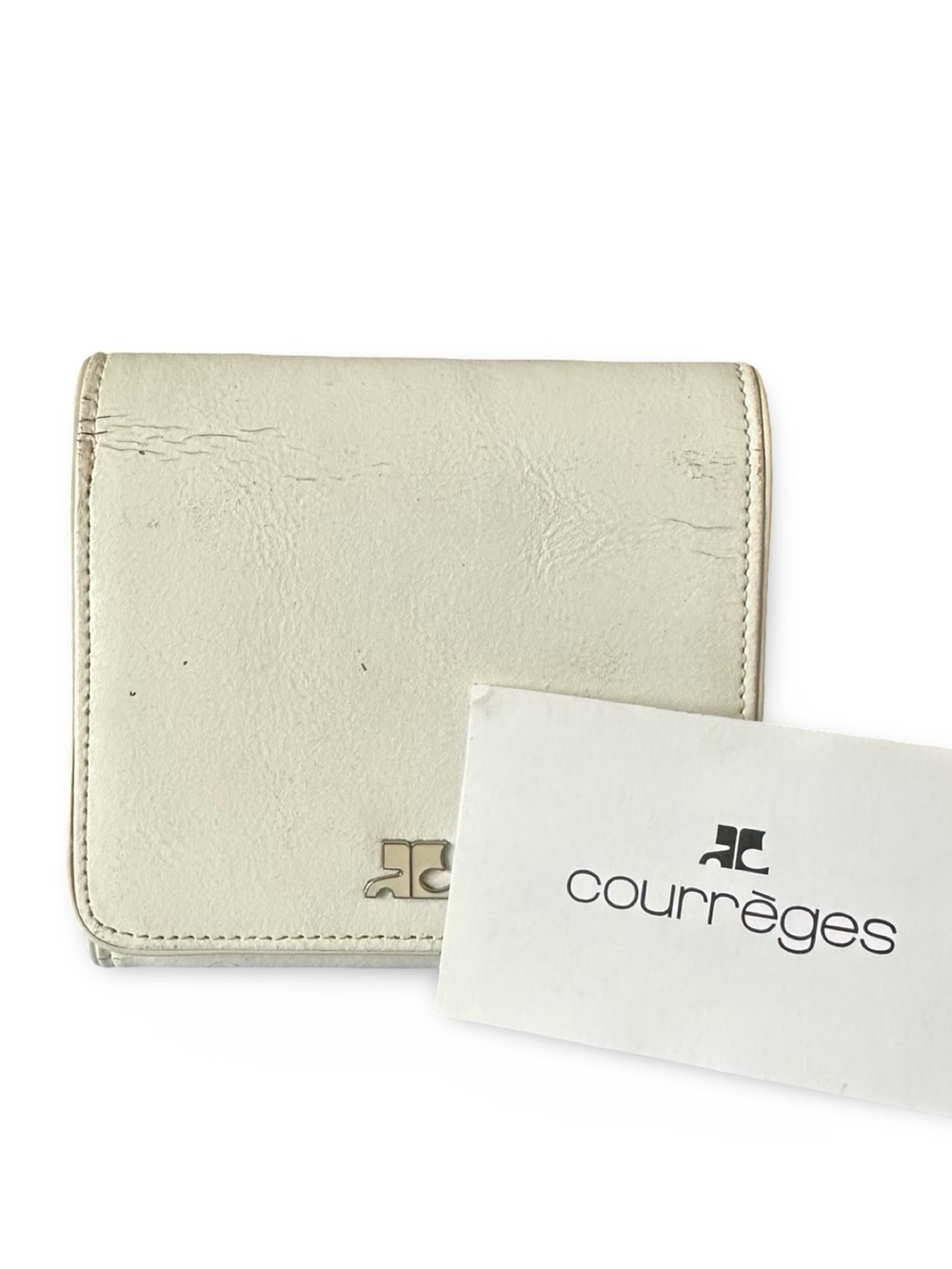 Courrèges Paris Off-White Leather Compact Bifold Wallet